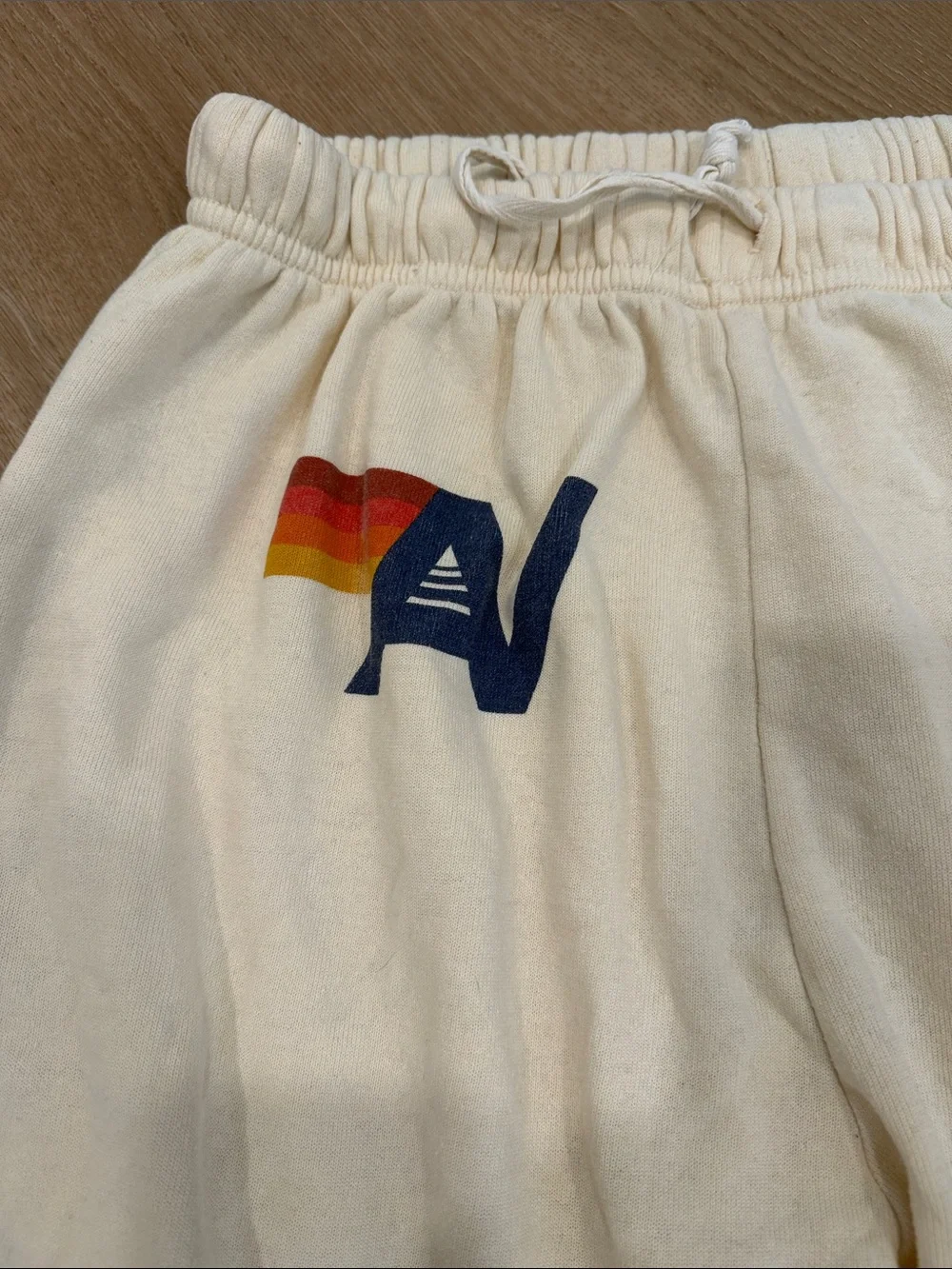 Aviator Nation Cream Sweatpants with Rainbow 'N' Logo